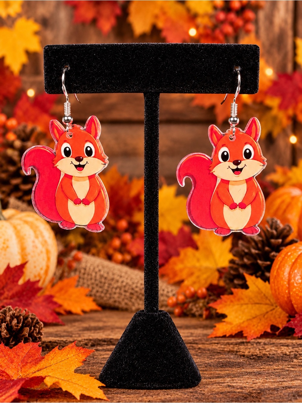Adorable Red Squirrel Acrylic Drop Earrings